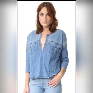 Free People  Women's 'Ratio' Split Neck Cotton Top, Size XSmall - Blue